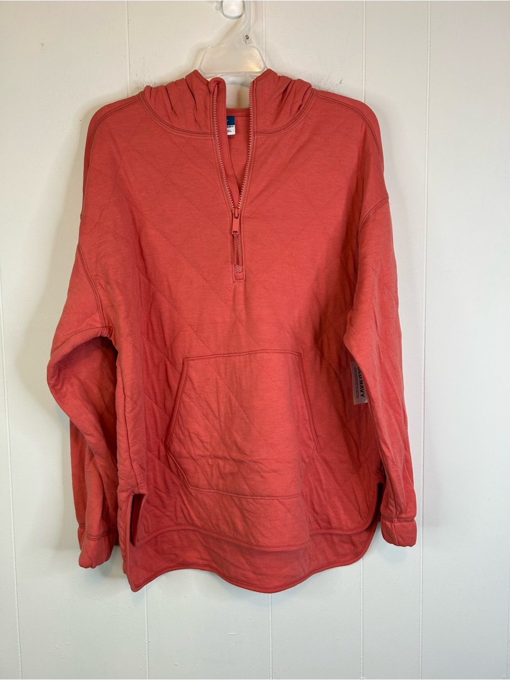 Old Navy Women’s S Oversized Coral Pink Quilted Hoodie Half Zip New 355